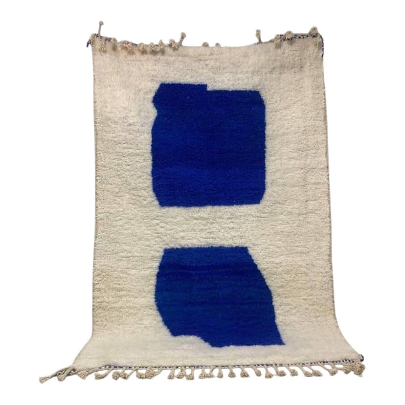 Ręcznie tkany dywan 100x200 cm, wełna, biały, niebieski, Maroko