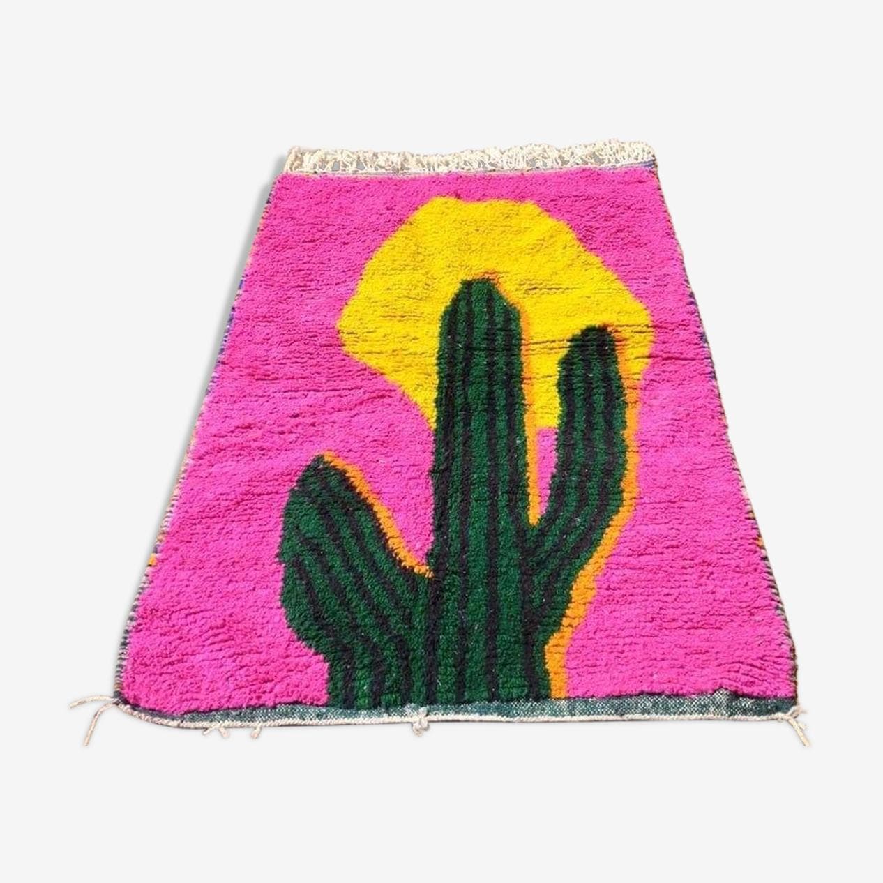 Ręcznie tkany dywan 150x250 cm, wełna, różowy, zielony, żółty, czarny, niebieski, Maroko - 208983