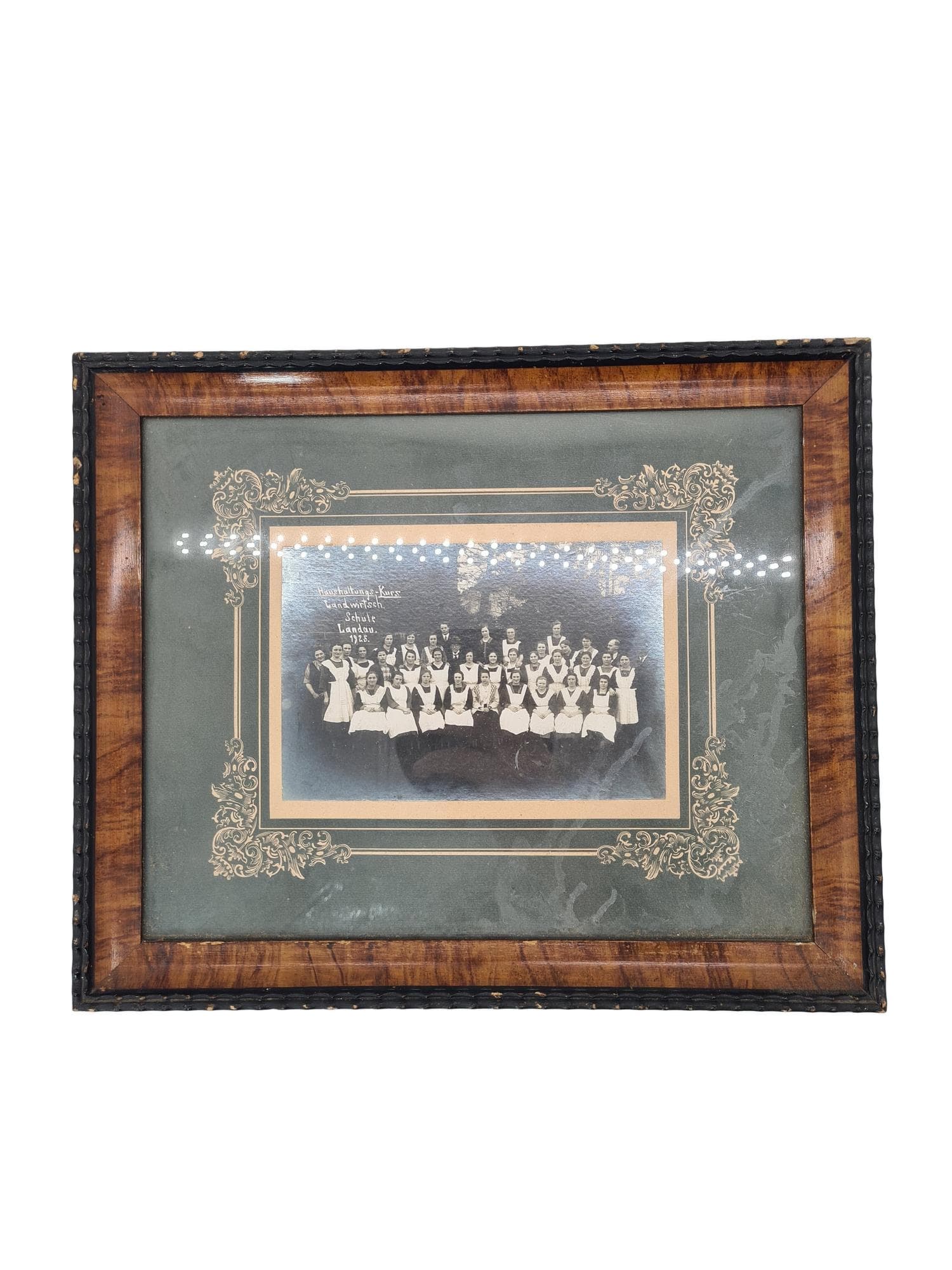 Zdjęcie grupowe, czarno-białe, drewno brąz, papier zielony, szkło, Niemcy, lata 20.