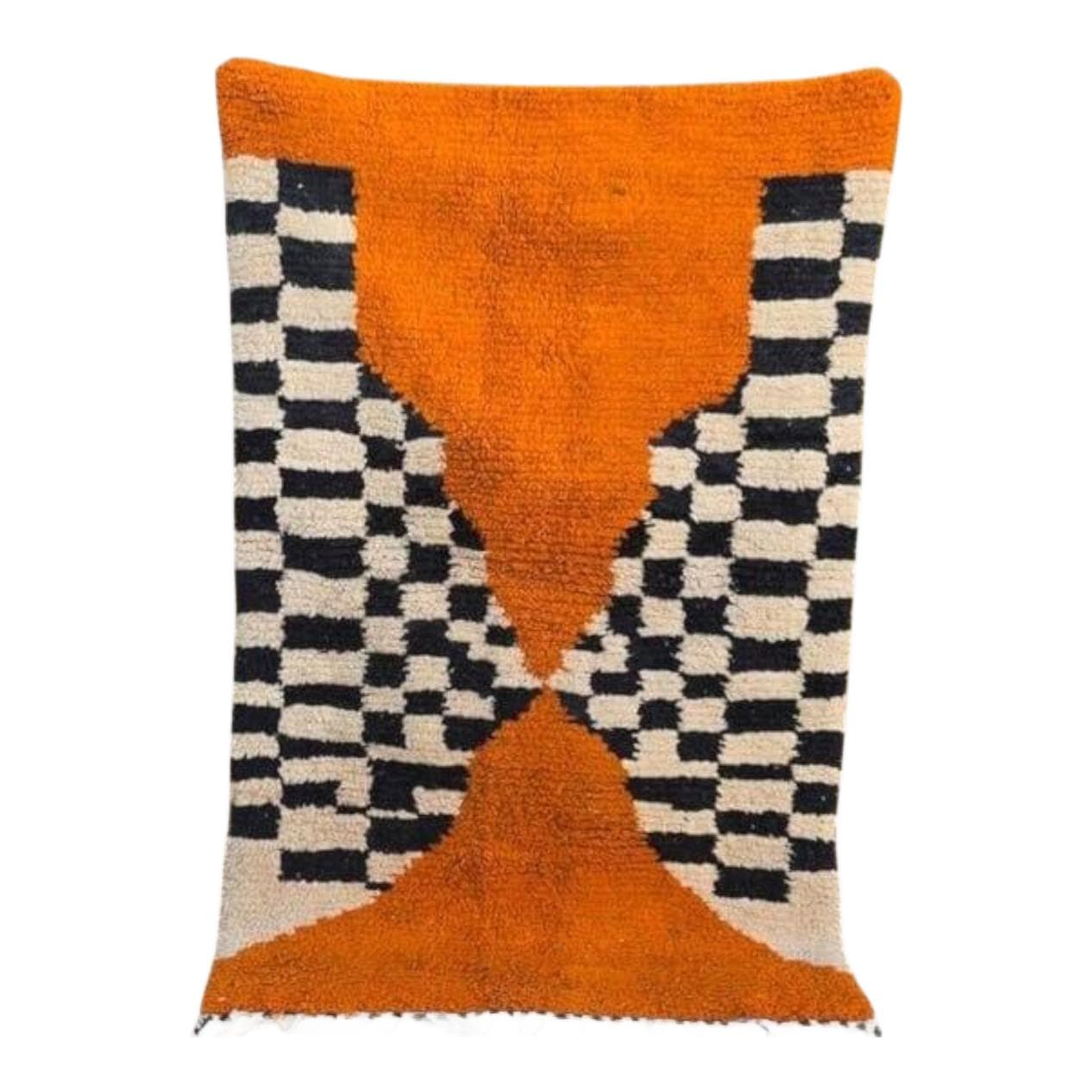 Ręcznie tkany dywan 100x200 cm, wełna, pomarańczowy, czarny, złamana biel, Maroko