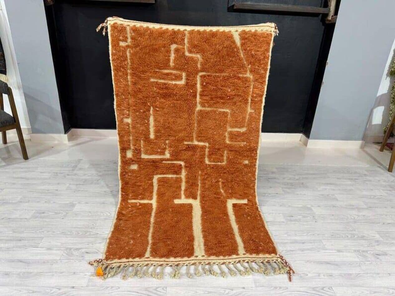 Ręcznie tkany dywan 150x250 cm, wełna, pomarańczowy, kość słoniowa, Maroko - 208835