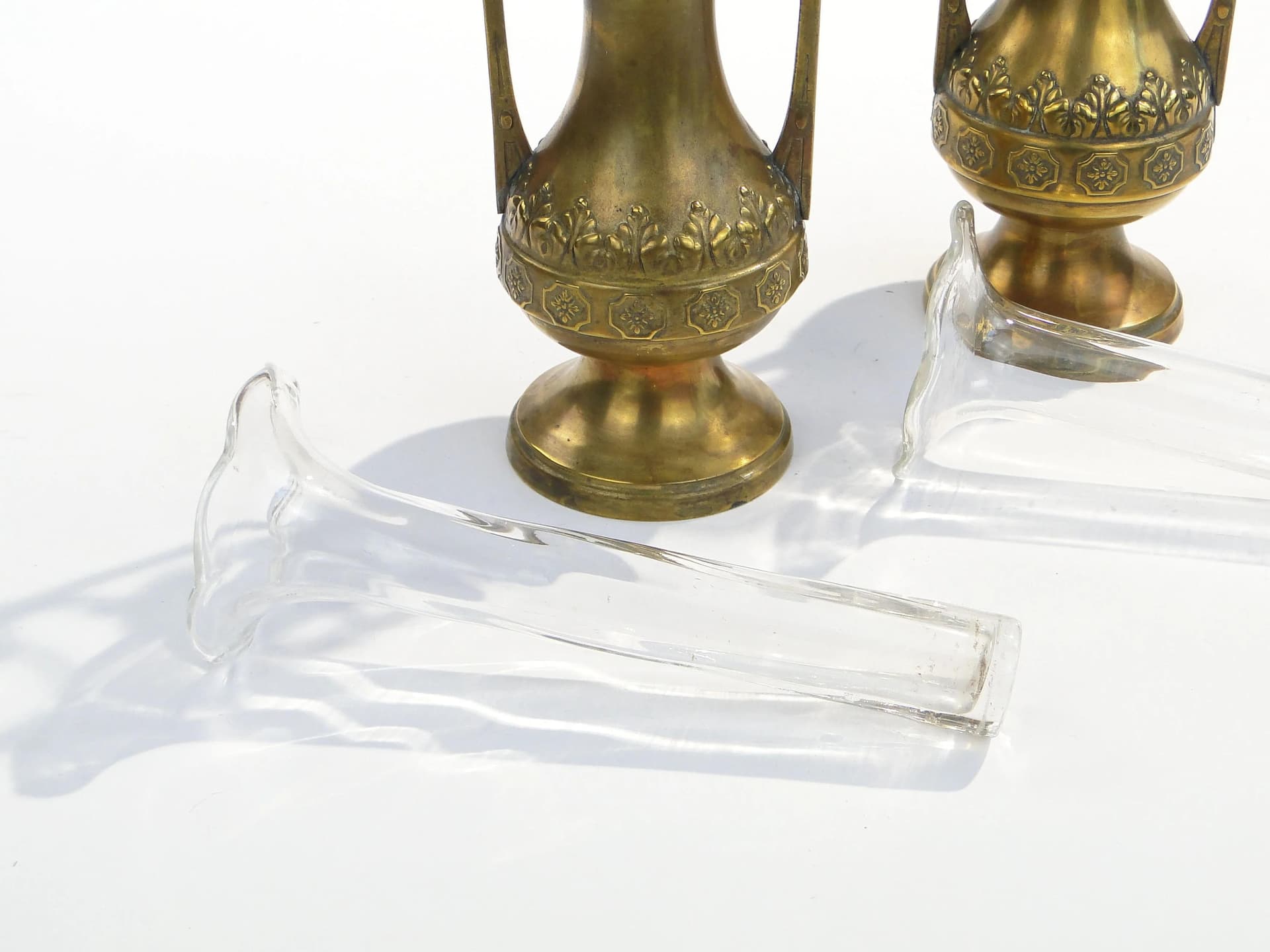 Mosiężne secesyjne wazony z wkładami szklanymi, Austro-Węgry, lata 1900 - 15139