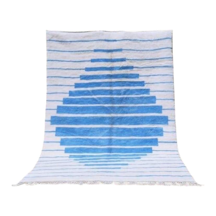 Ręcznie tkany dywan 100x200 cm, wełna, biały, niebieski, Maroko