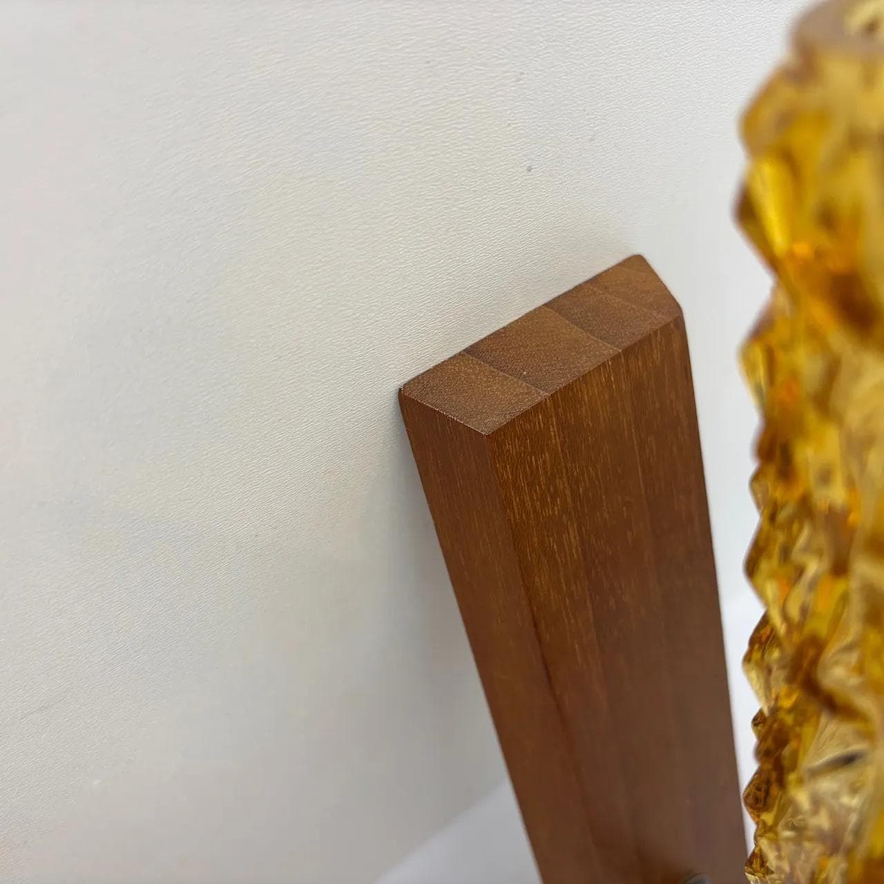 Pair of wall sconces, teak, amber glass, Denmark, 1970s. - 15079