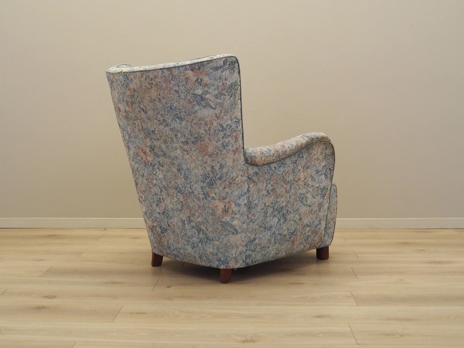 Lounge armchair, Scandinavian, multicolor, fabric, wood, Denmark, 1960s. - 15216