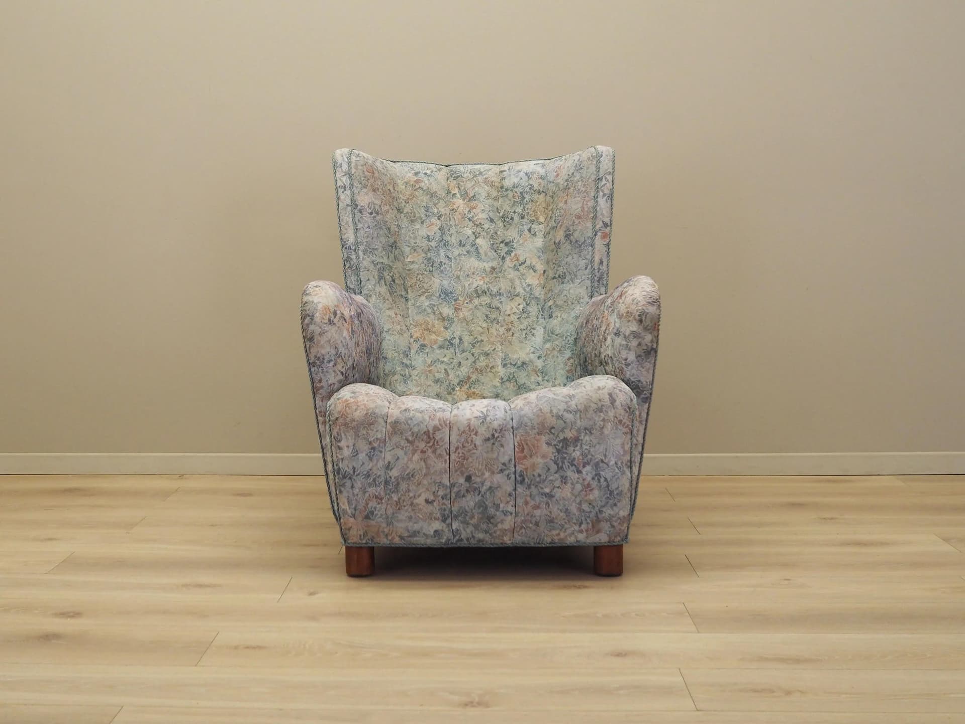 Lounge armchair, Scandinavian, multicolor, fabric, wood, Denmark, 1960s. - 15212