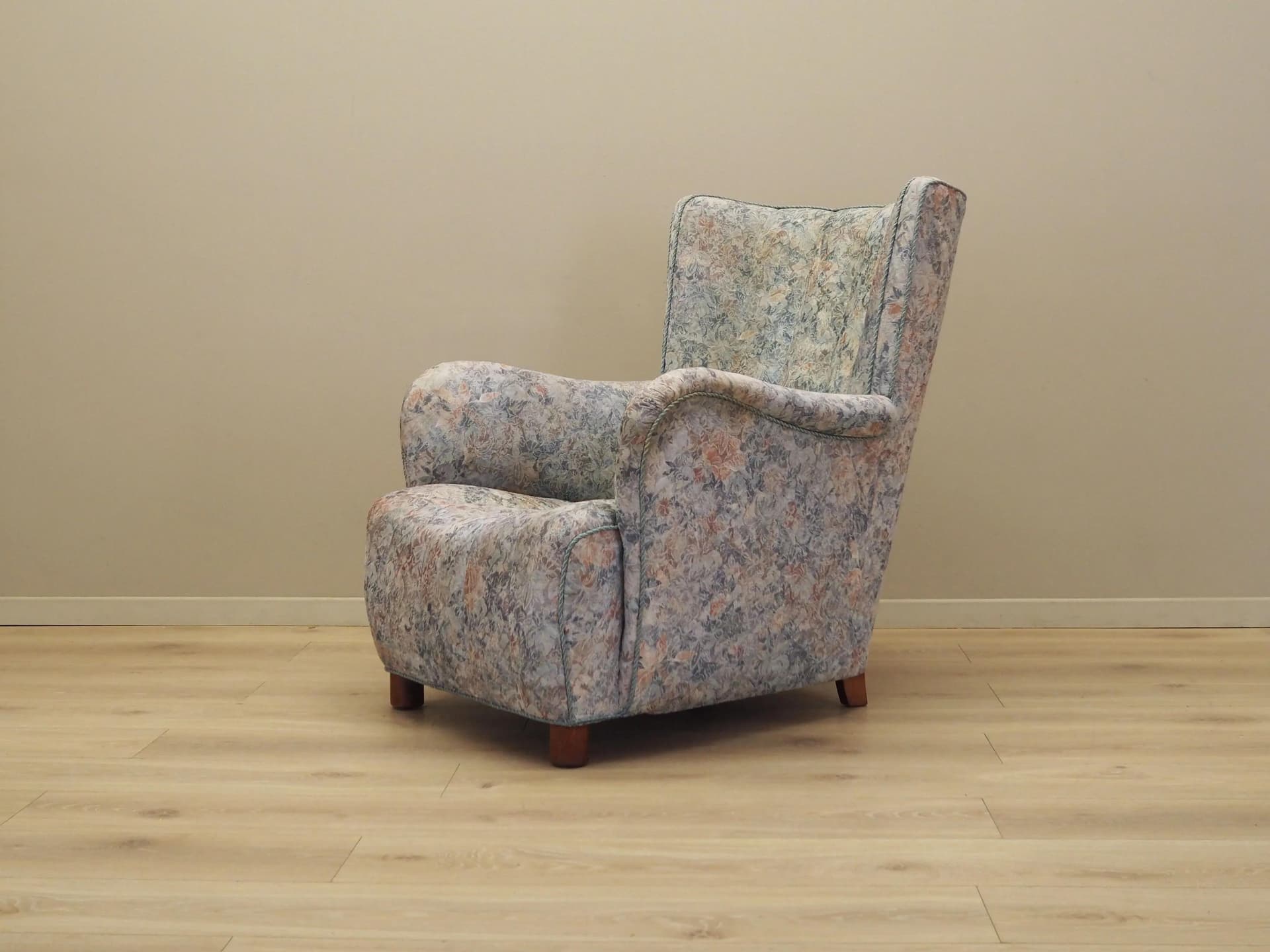 Lounge armchair, Scandinavian, multicolor, fabric, wood, Denmark, 1960s. - 15213