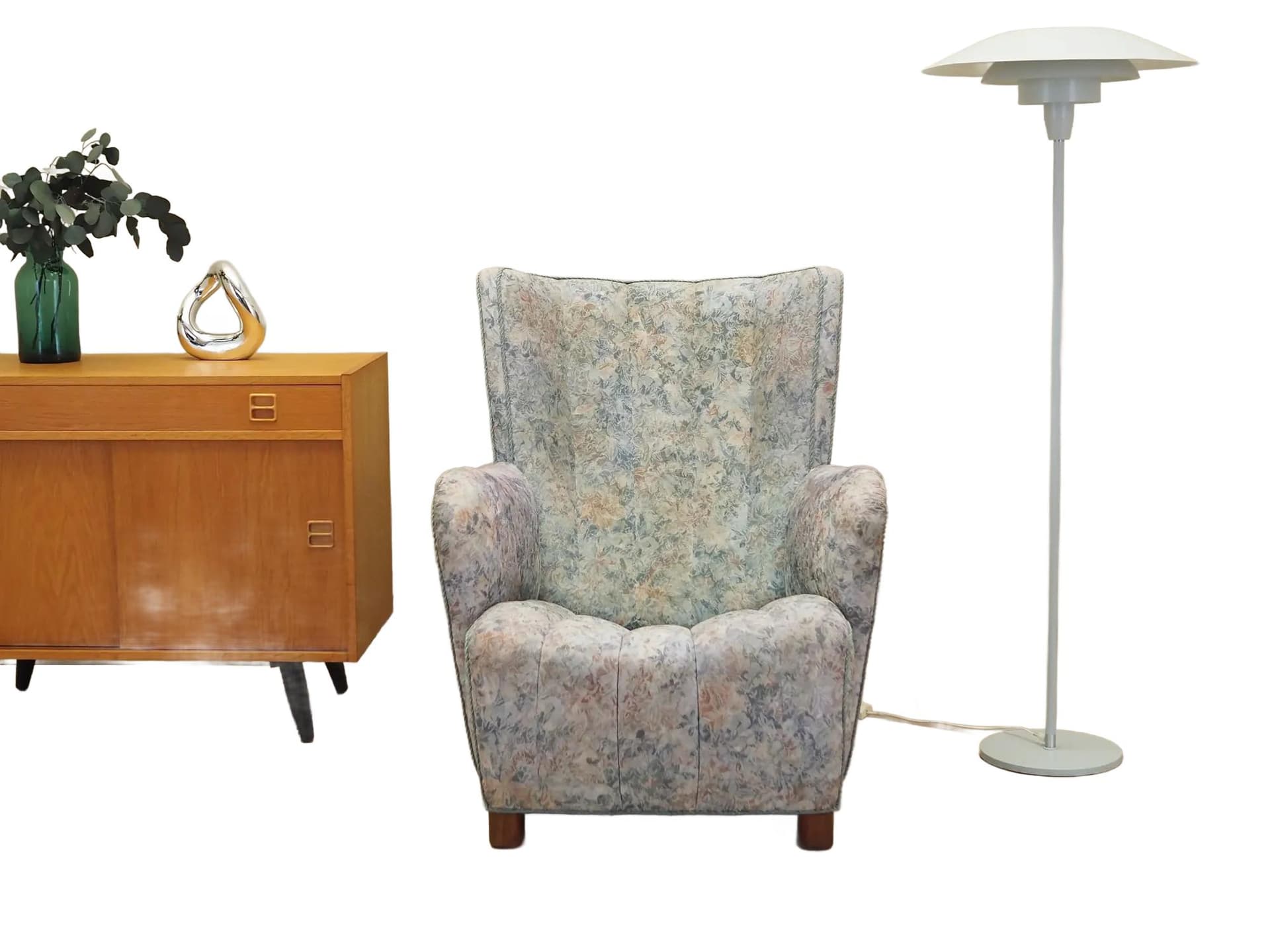 Lounge armchair, Scandinavian, multicolor, fabric, wood, Denmark, 1960s. - 15208