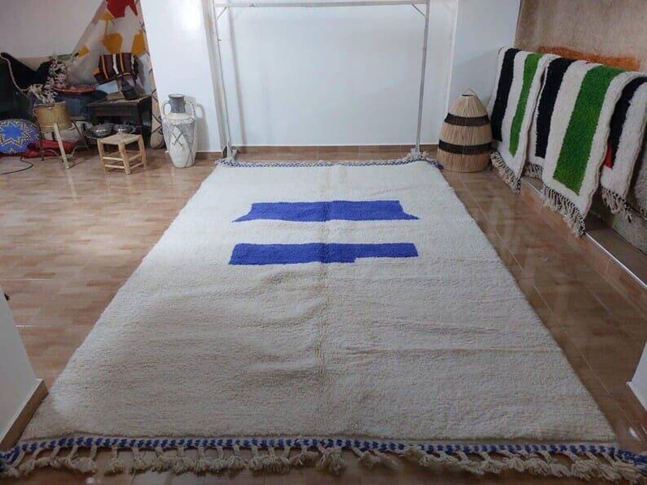 Ręcznie tkany dywan 240x160 cm, wełna, biały, niebieski, Maroko - 209547