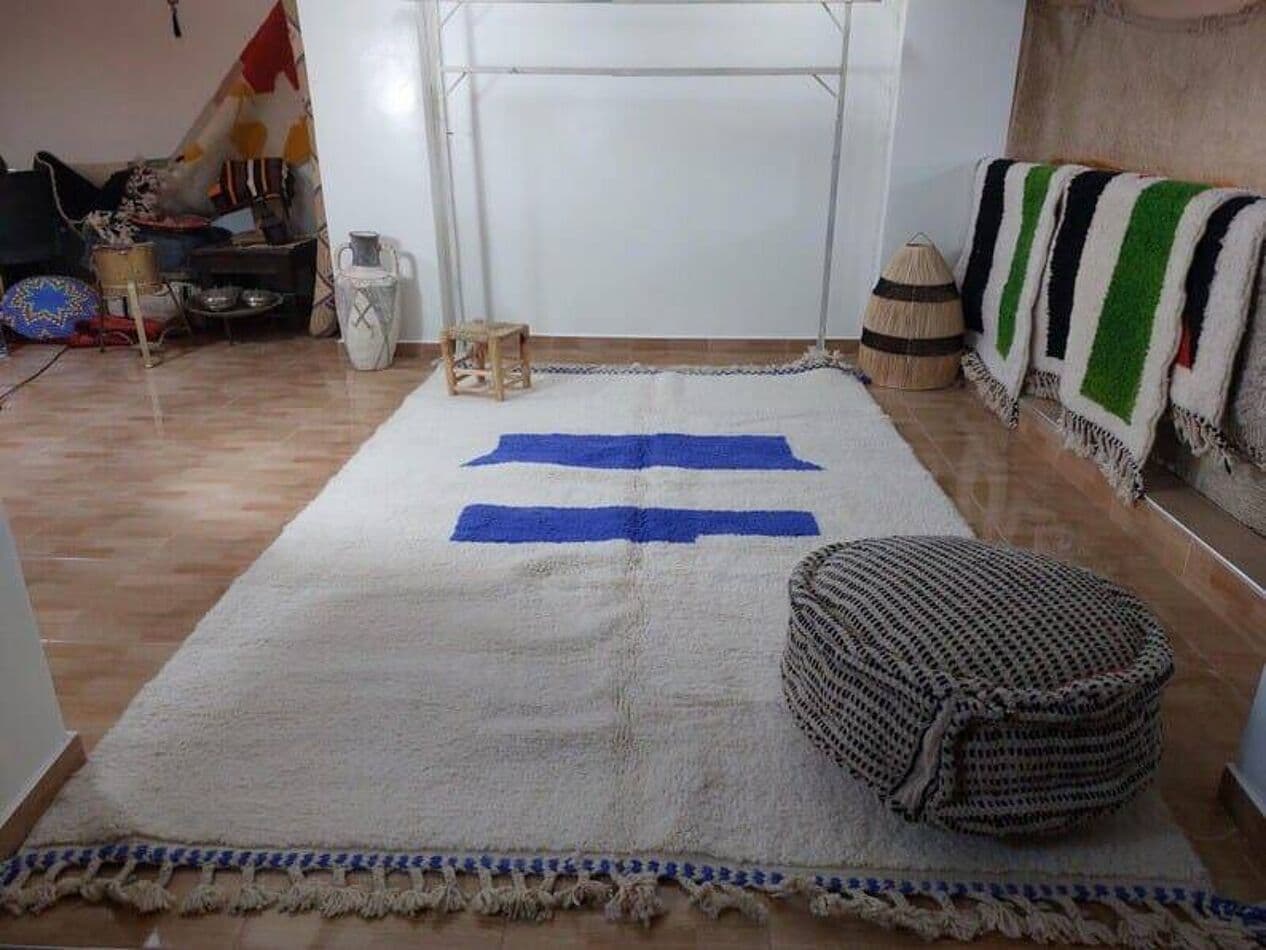 Ręcznie tkany dywan 240x160 cm, wełna, biały, niebieski, Maroko - 209542