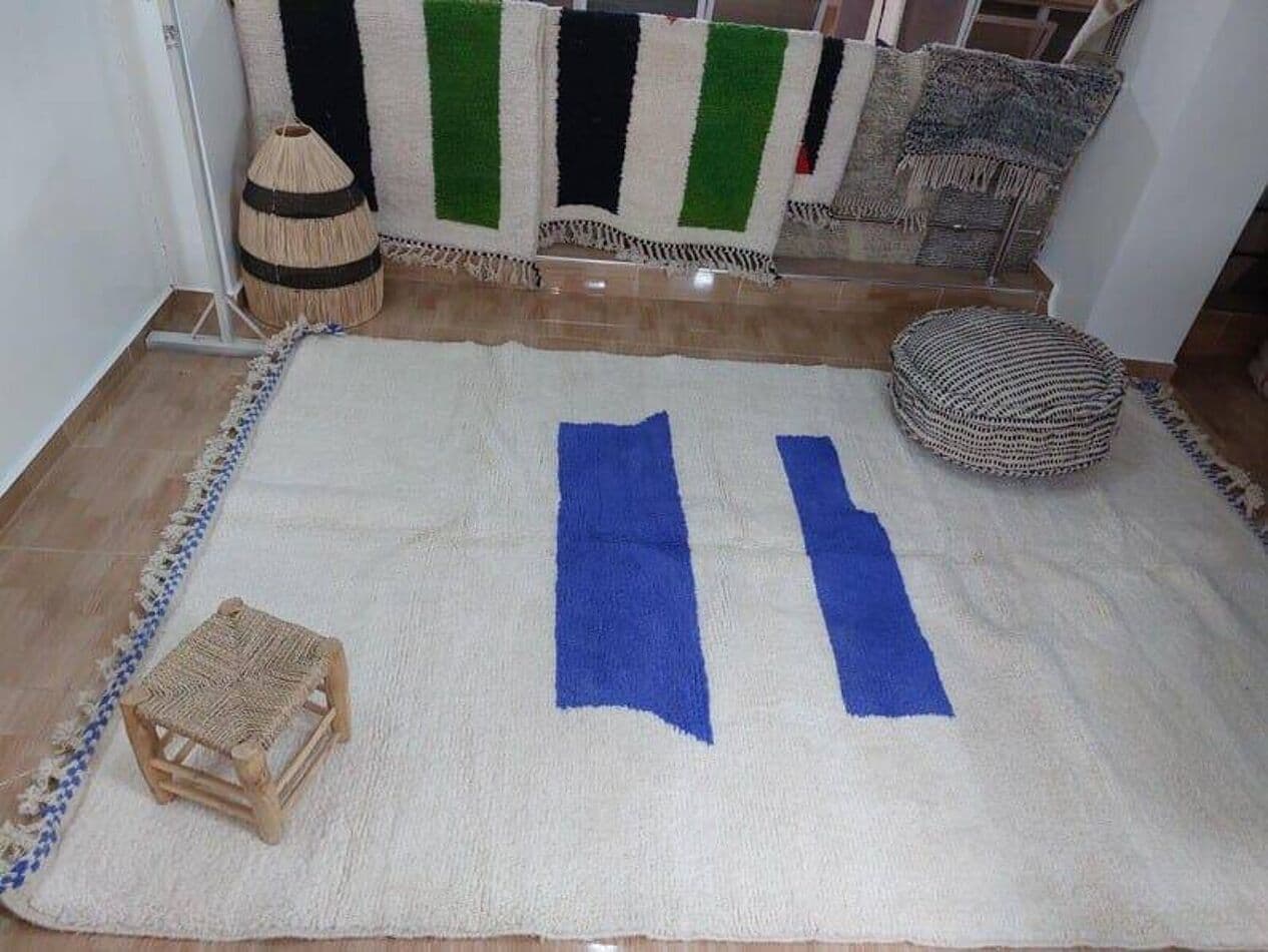 Ręcznie tkany dywan 240x160 cm, wełna, biały, niebieski, Maroko - 209546