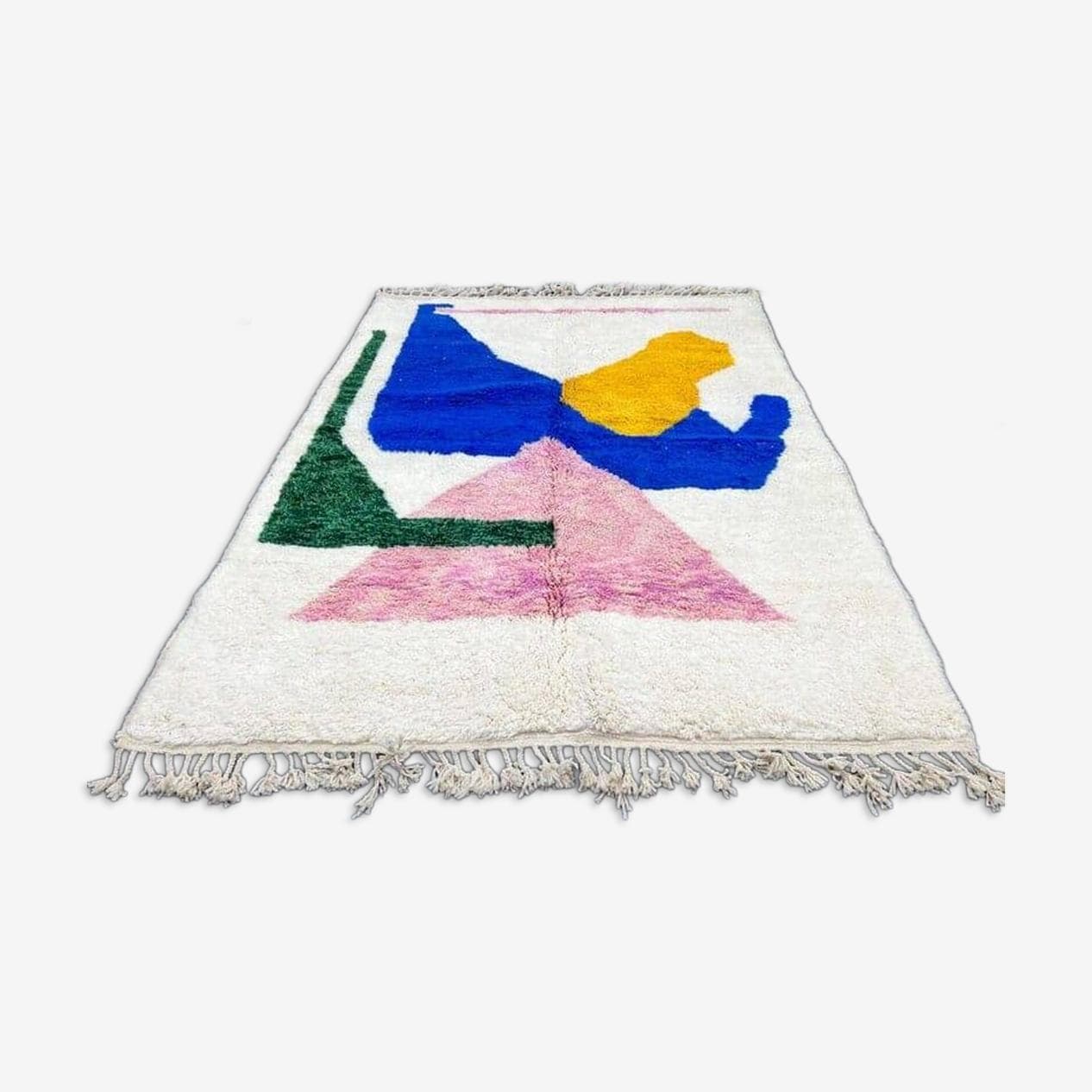 Ręcznie tkany dywan 100x200 cm, wełna, kremowy, zielony, różowy, niebieski, żółty, Maroko - 209512