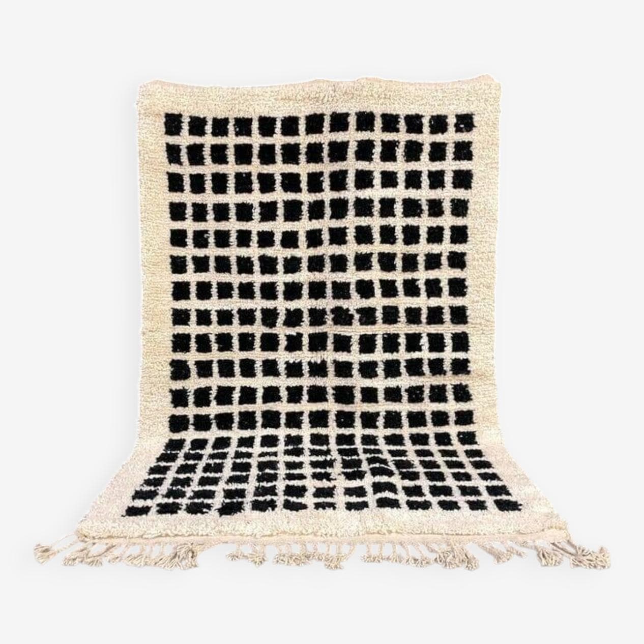 Dywan berberyjski ręcznie tkany wełna 200x100 cm biały czarny, Maroko - 209437