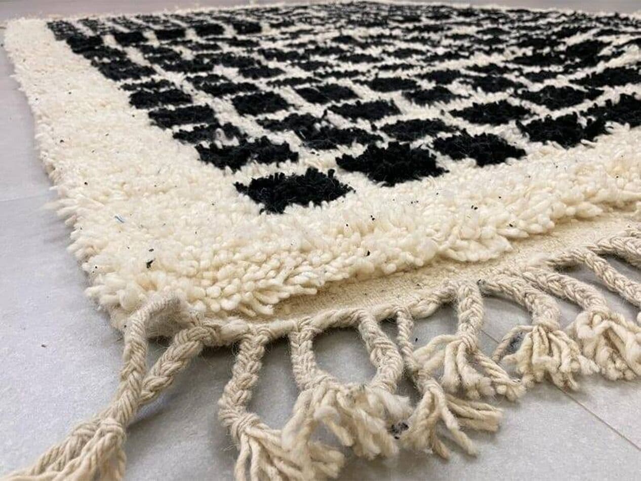 Dywan berberyjski ręcznie tkany wełna 200x100 cm biały czarny, Maroko - 209441