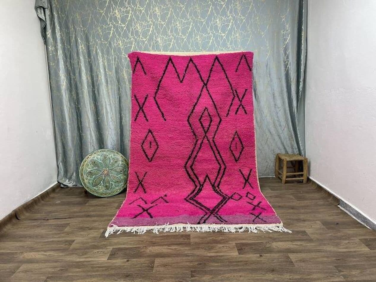 Ręcznie tkany dywan 150x250 cm, wełna, różowy, Maroko - 210078