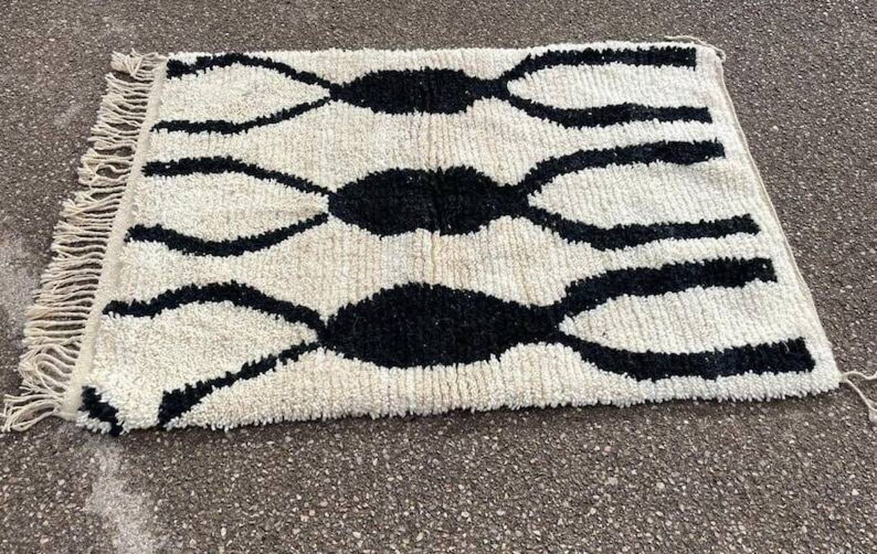 Ręcznie tkany dywan 150x250 cm, wełna, czarny, biały, Maroko - 210057