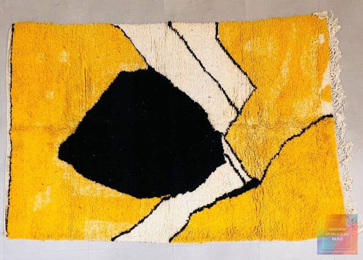 Ręcznie tkany dywan 150x250 cm, wełna, żółty, czarny, kremowy, Maroko - 210050