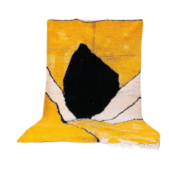 Ręcznie tkany dywan 150x250 cm, wełna, żółty, czarny, kremowy, Maroko - WYMIARY