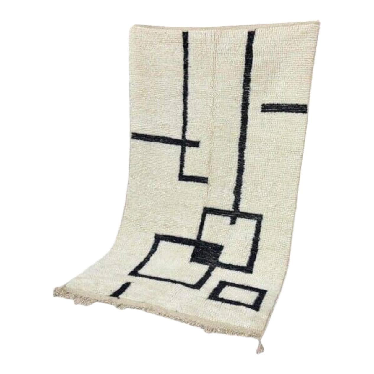 Ręcznie tkany dywan 150x250 cm, wełna, biały, czarny, Maroko