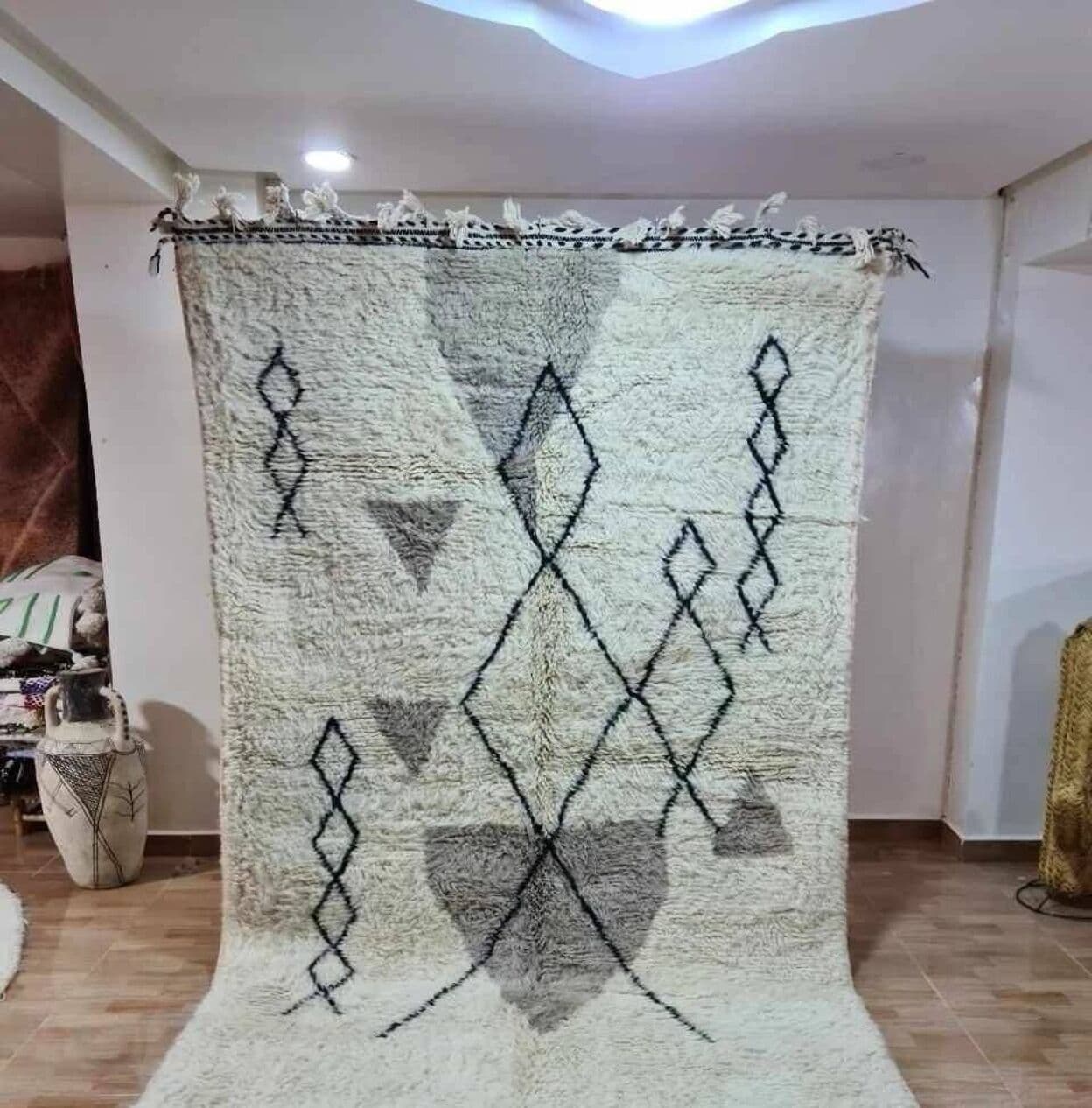 Dywan berberyjski ręcznie tkany wełna 250x150 cm kremowobiały, Maroko - 209962