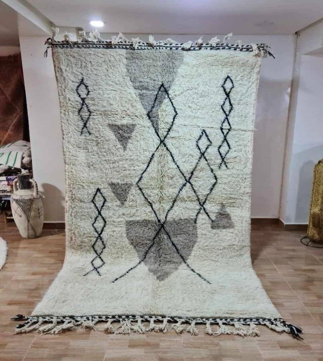 Dywan berberyjski ręcznie tkany wełna 250x150 cm kremowobiały, Maroko - 209963