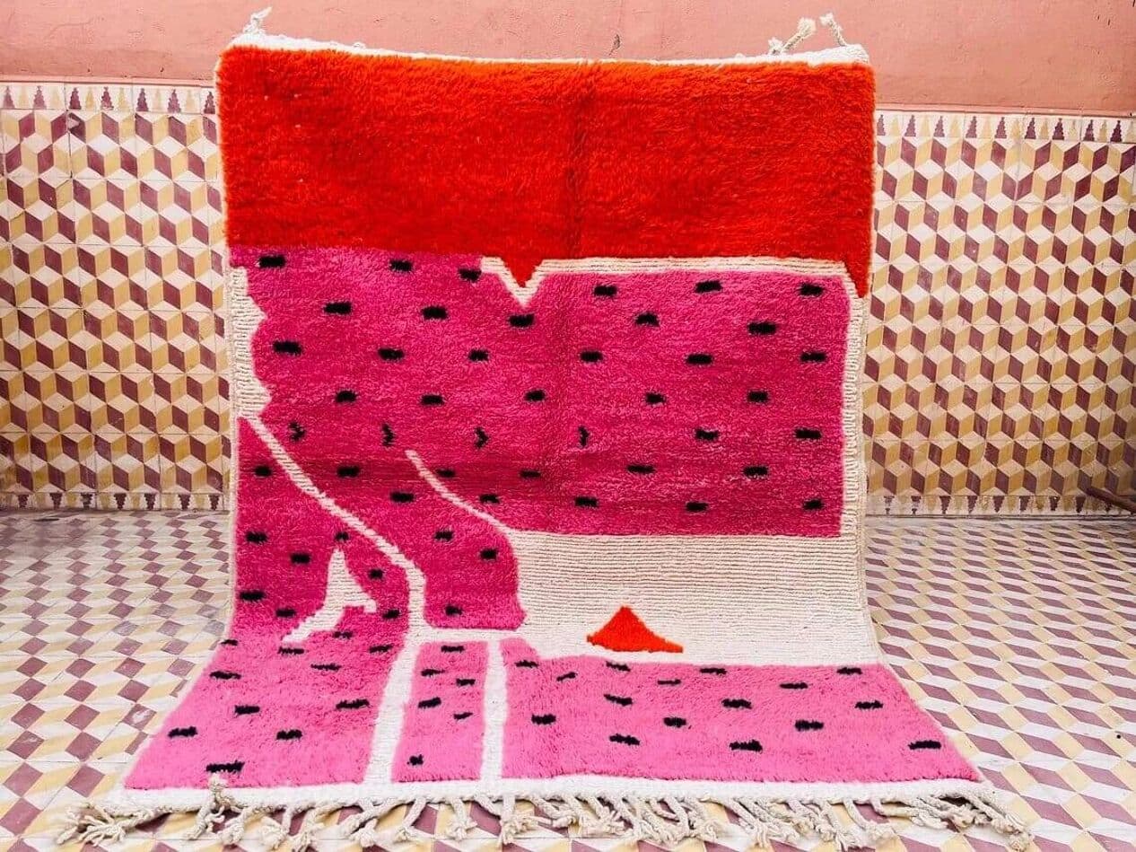 Dywan berberyjski ręcznie tkany wełna 400x300 cm różowy, Maroko - 209933