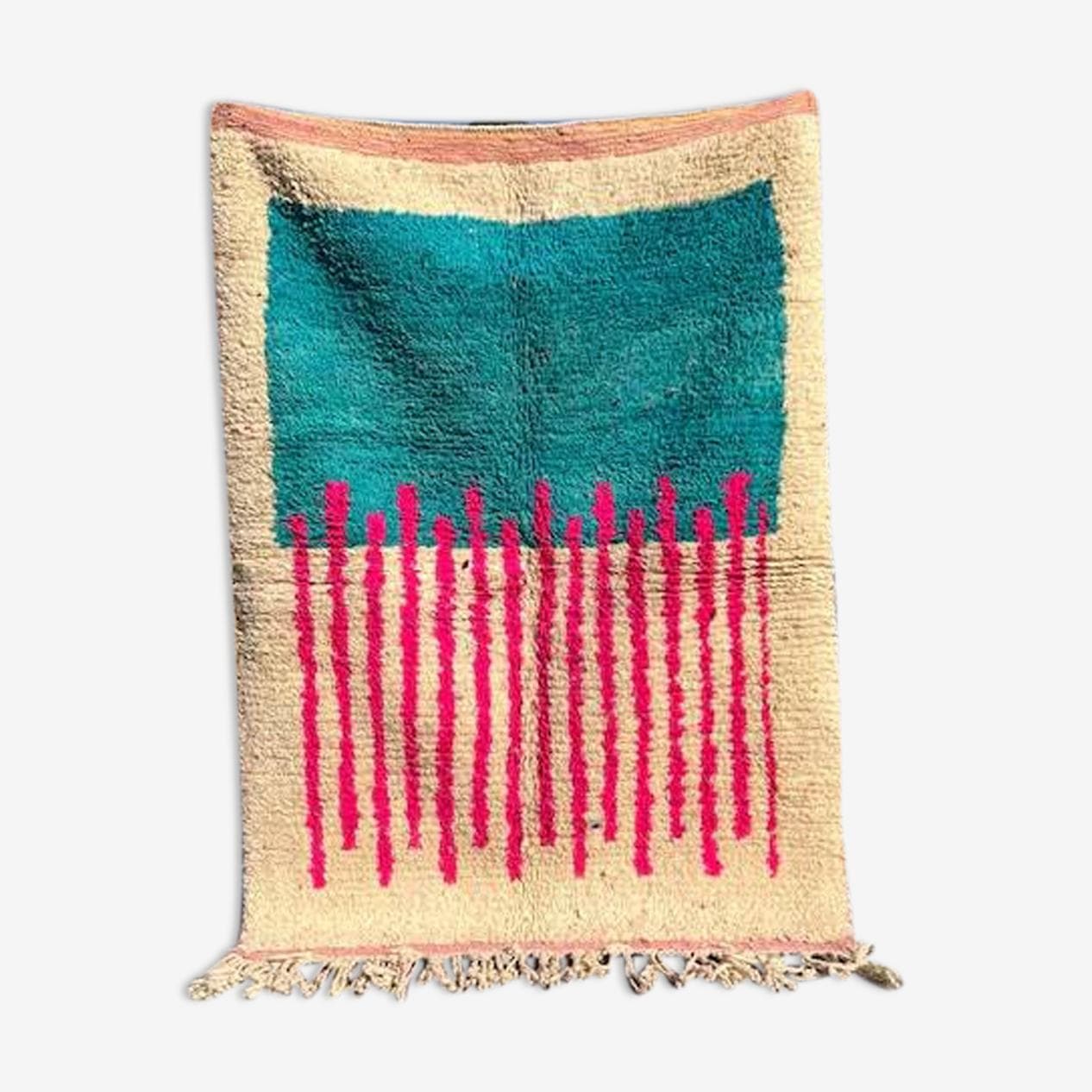 Ręcznie tkany dywan 150x250 cm, wełna, beżowy, zielony, różowy, Maroko - 209884