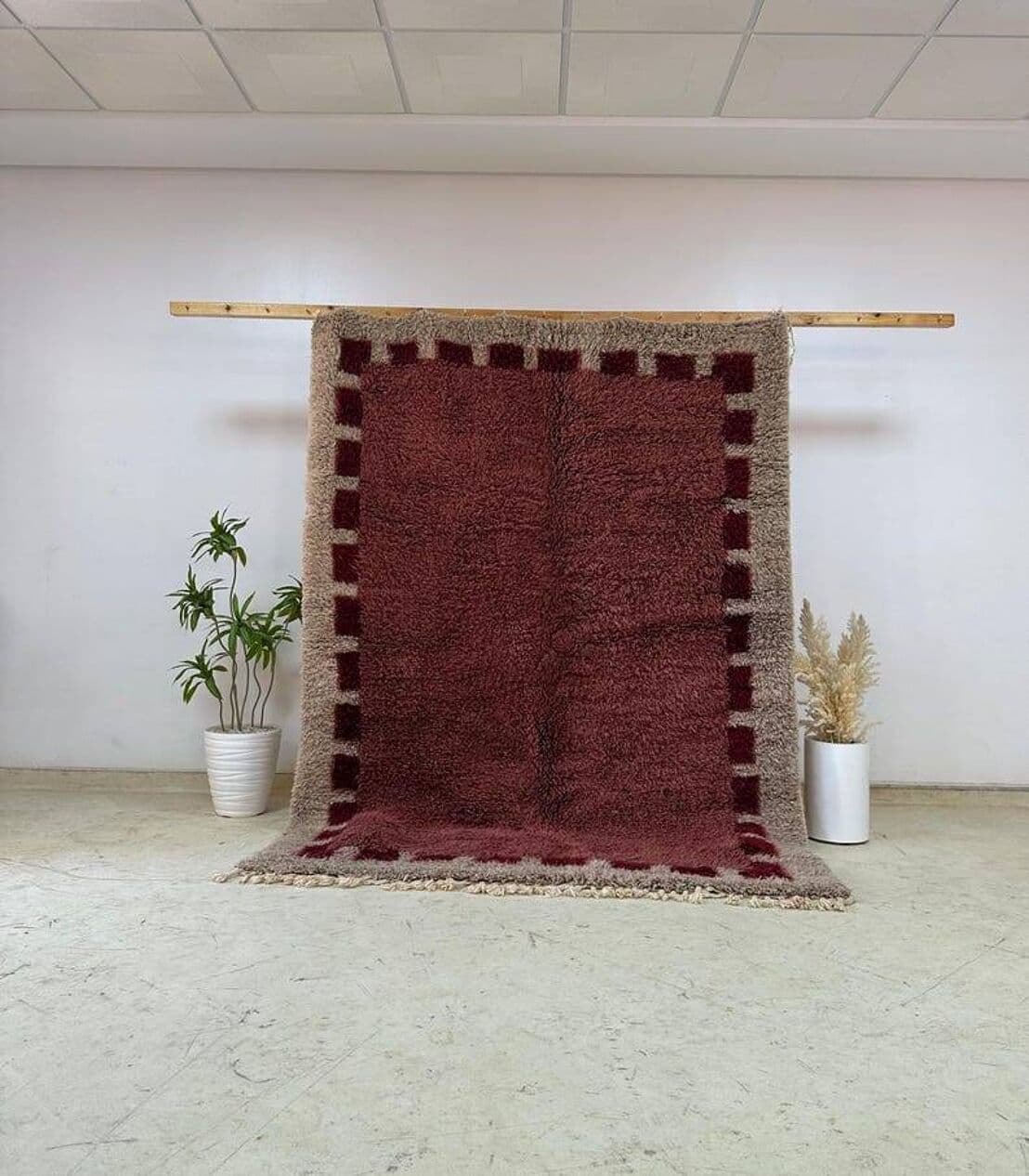 Ręcznie tkany dywan 200x300 cm, wełna, burgundowy, szary, beżowy, Maroko - 209832