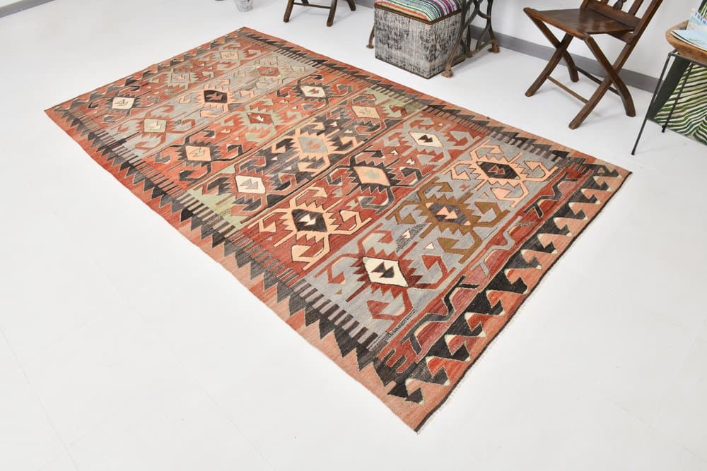 Kilim 292x160 cm, Red, Brown, Wool, 1970s - 210180