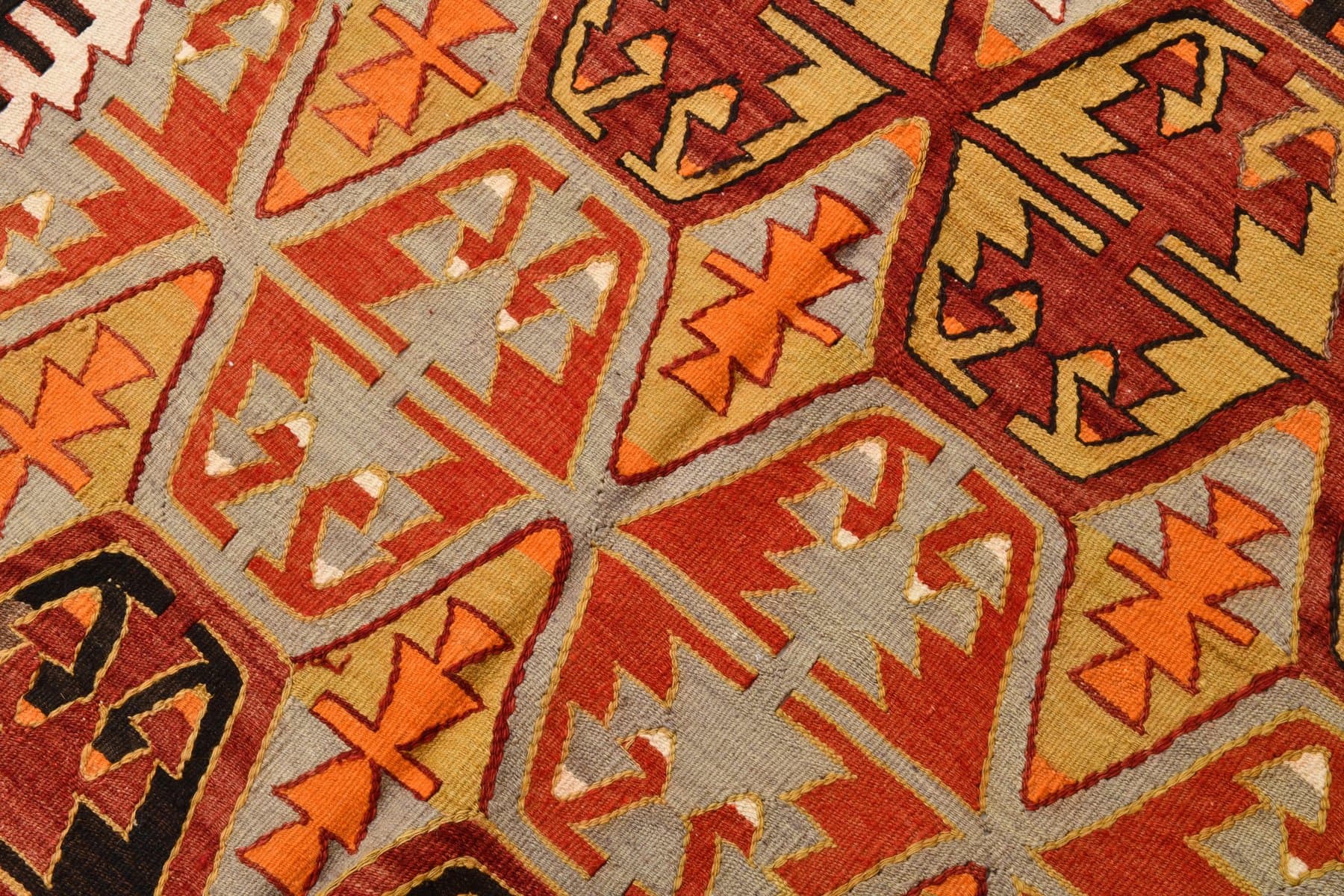 Kilim 140x327 cm, brązowy, pomarańczowy, wełna, lata 70. - 210405