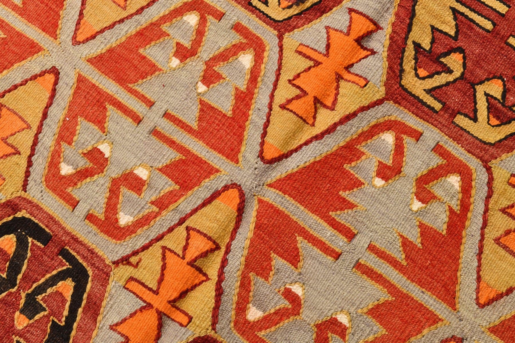 Kilim 140x327 cm, brązowy, pomarańczowy, wełna, lata 70. - 210404