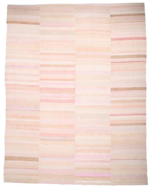 Kilim 391x308 cm, beżowy, różowy, konopie, lata 70.