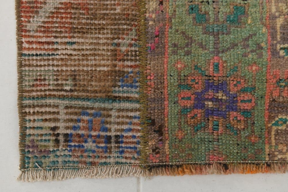 Chodnik 208x55 cm, oliwkowy, brązowy, wełna, lata 70. - 210386