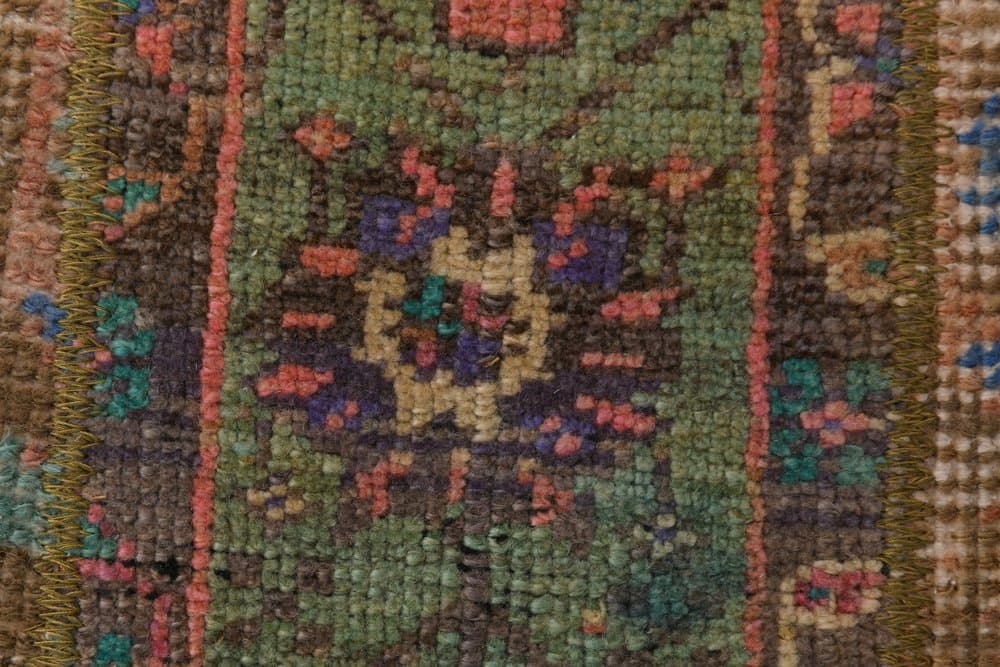 Chodnik 208x55 cm, oliwkowy, brązowy, wełna, lata 70. - 210384