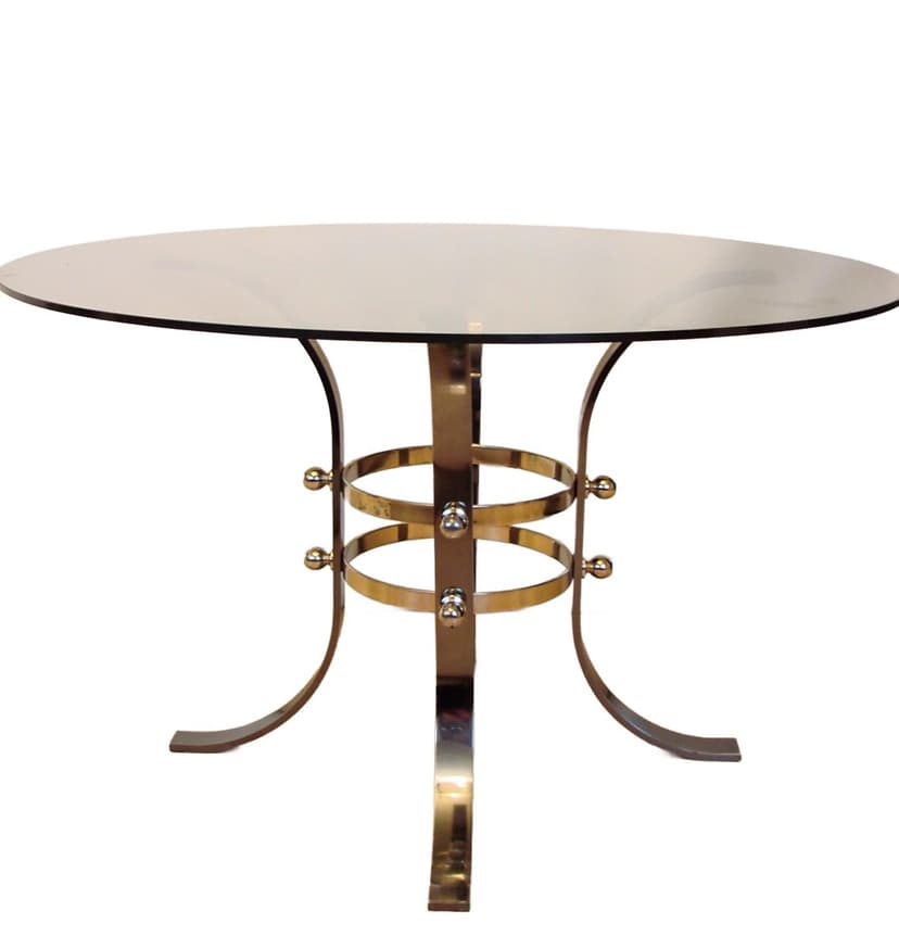Coffee table round Ø120 cm, golden brass, glass, 1970s
