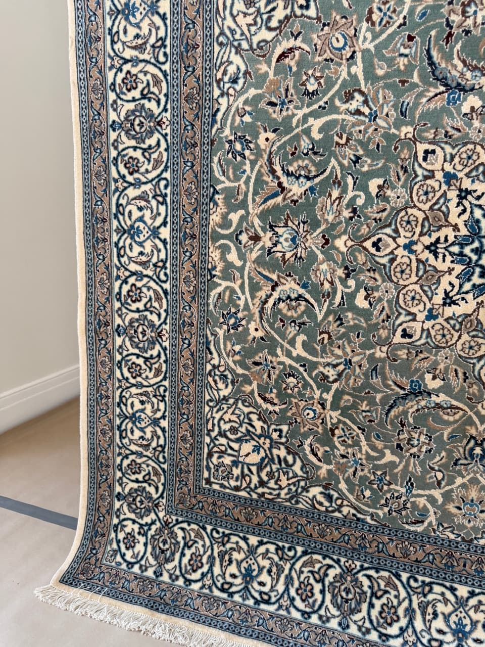 Dywan Nain 200x200 cm, niebieski, wełna jedwab, Iran - 210421