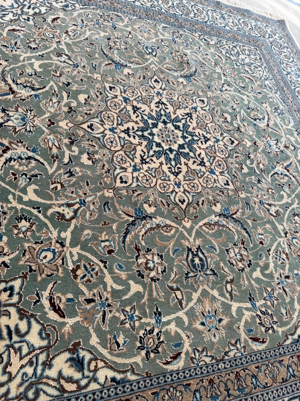 Dywan Nain 200x200 cm, niebieski, wełna jedwab, Iran - 210417