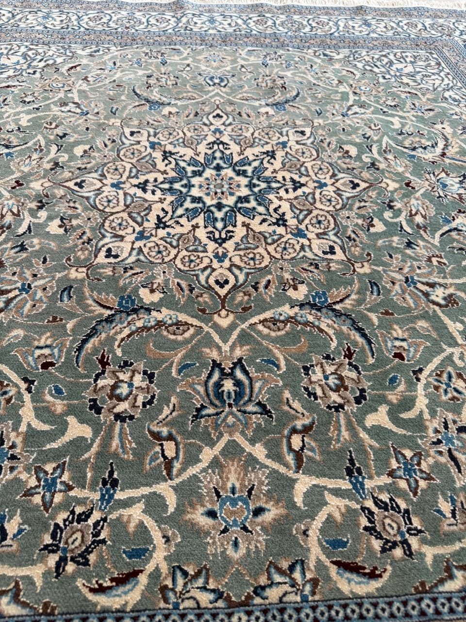 Dywan Nain 200x200 cm, niebieski, wełna jedwab, Iran - 210413