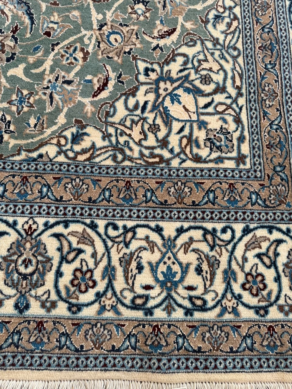 Dywan Nain 200x200 cm, niebieski, wełna jedwab, Iran - 210412