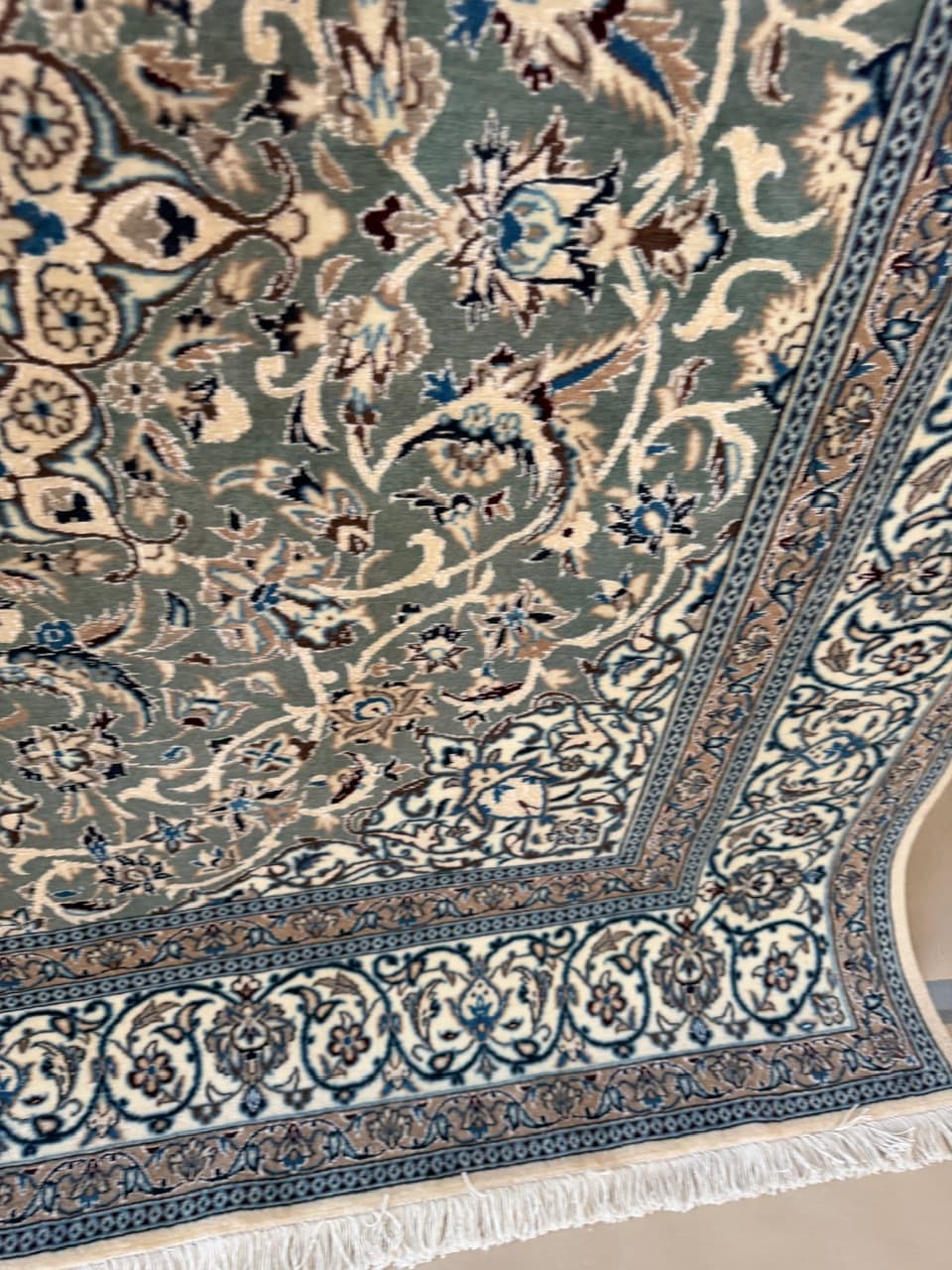 Dywan Nain 200x200 cm, niebieski, wełna jedwab, Iran - 210418