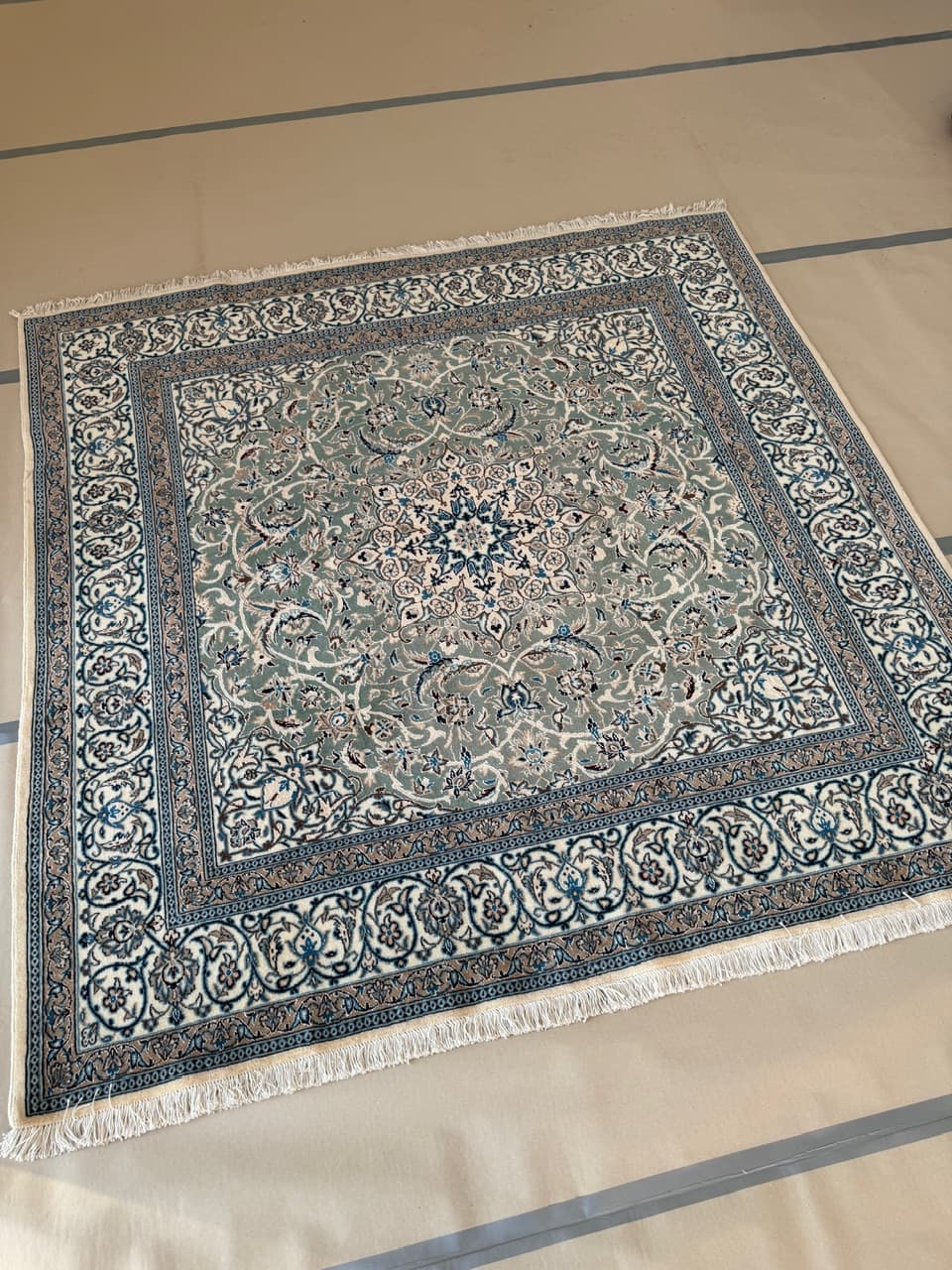 Dywan Nain 200x200 cm, niebieski, wełna jedwab, Iran - 210416