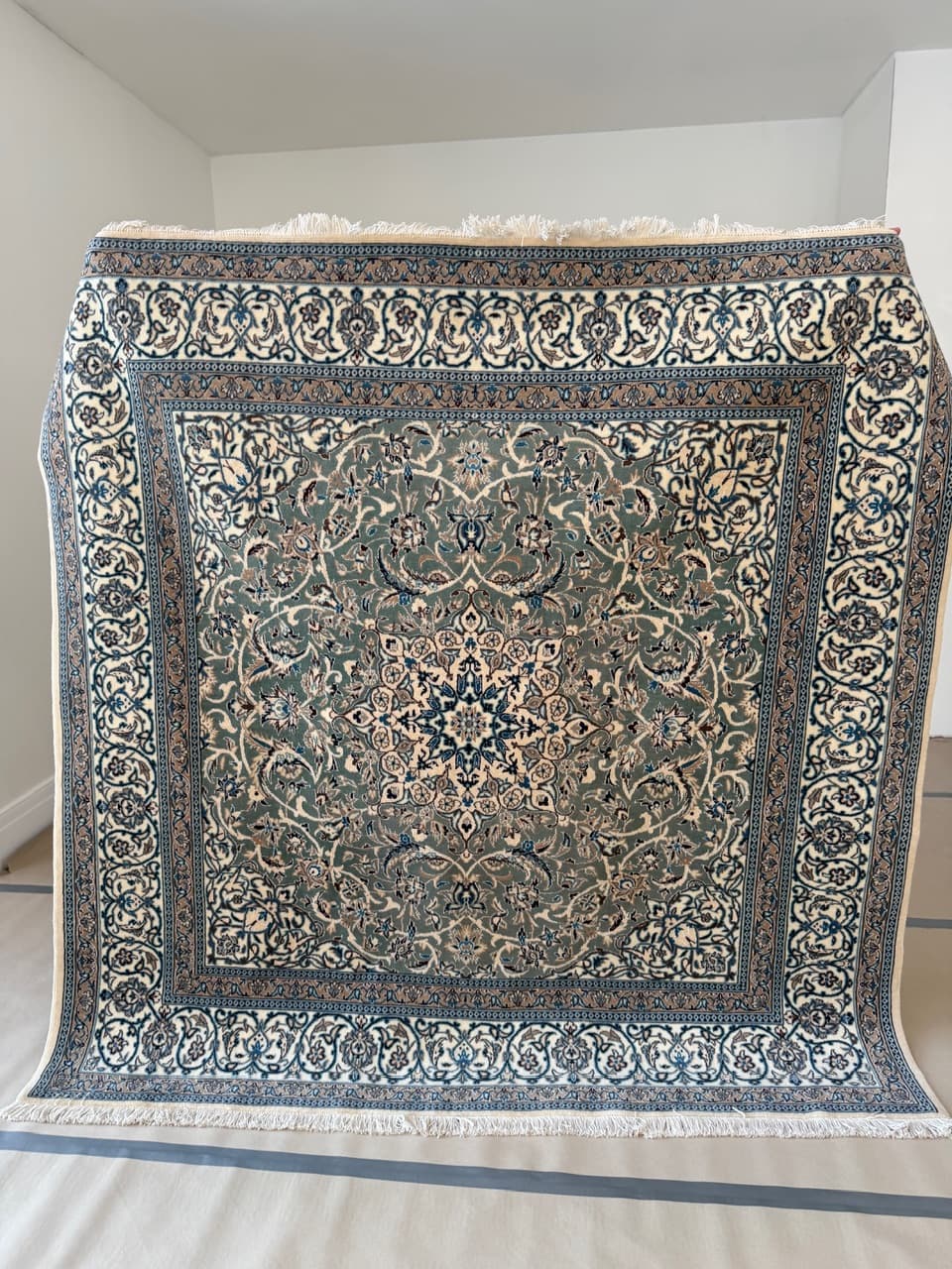 Dywan Nain 200x200 cm, niebieski, wełna jedwab, Iran - 210415