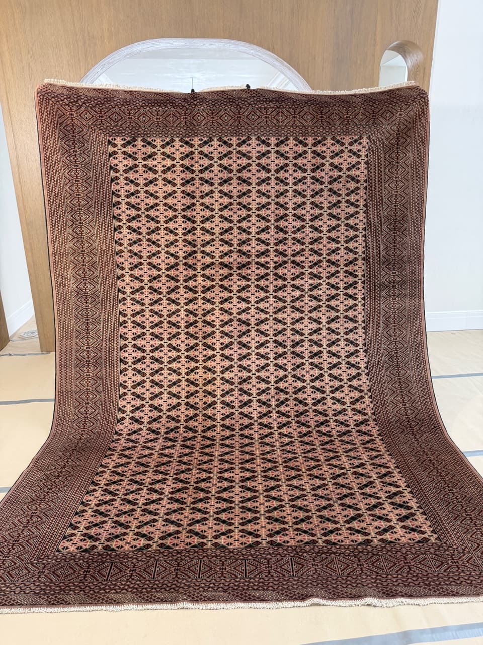 Dywan Buchara, art déco, beżowy, wełna kaszmirowa, Pakistan - 210626