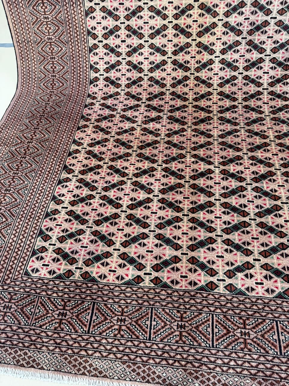 Dywan Buchara, art déco, beżowy, wełna kaszmirowa, Pakistan - 210630