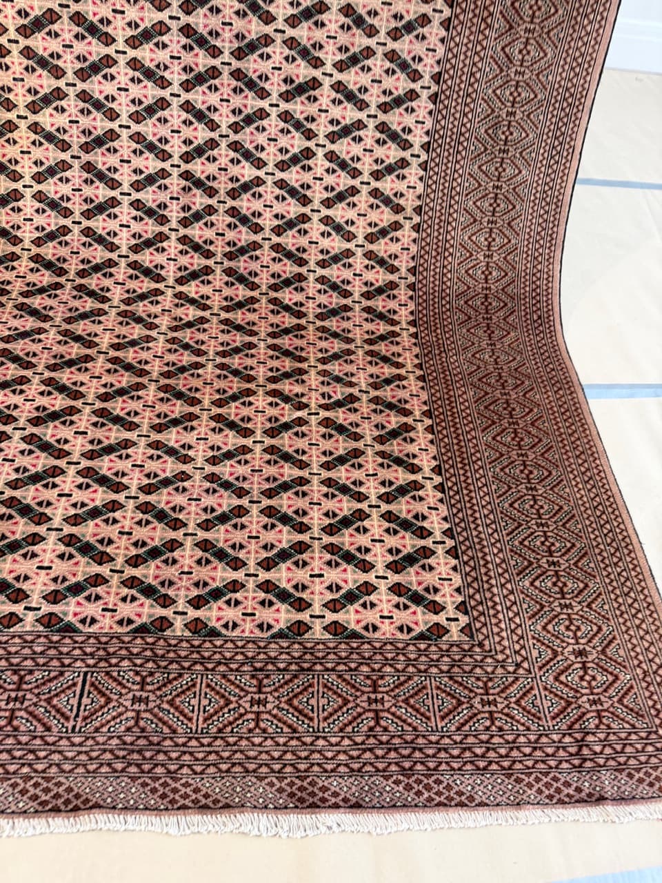 Dywan Buchara, art déco, beżowy, wełna kaszmirowa, Pakistan - 210628