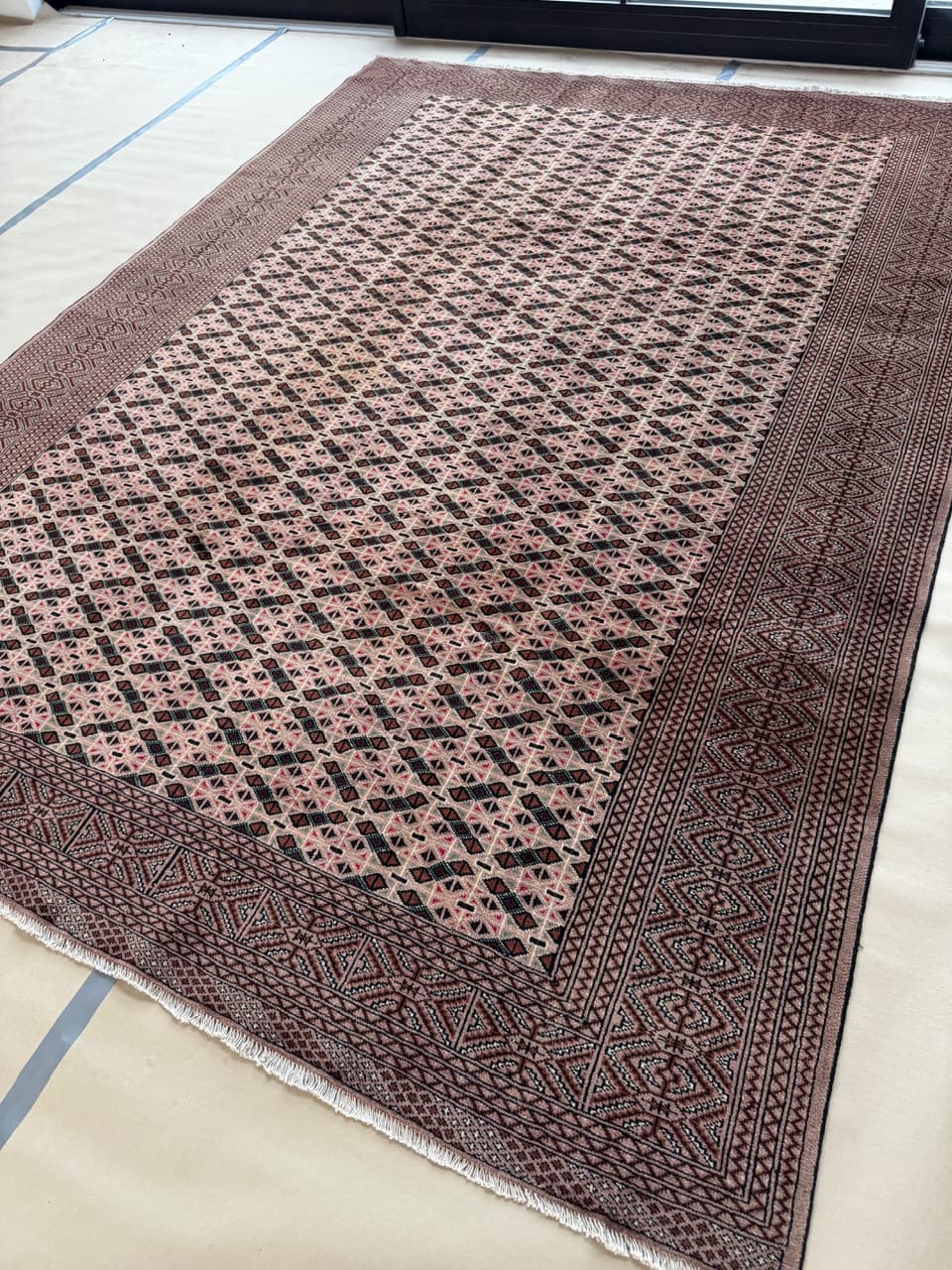 Dywan Buchara, art déco, beżowy, wełna kaszmirowa, Pakistan - 210619