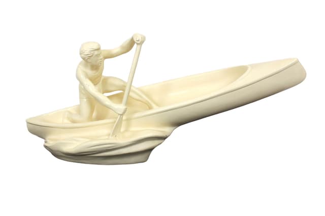 Figurka wioślarza, kość słoniowa, ceramika, Jihokera Bechyně, Czechy, lata 50. - WYMIARY