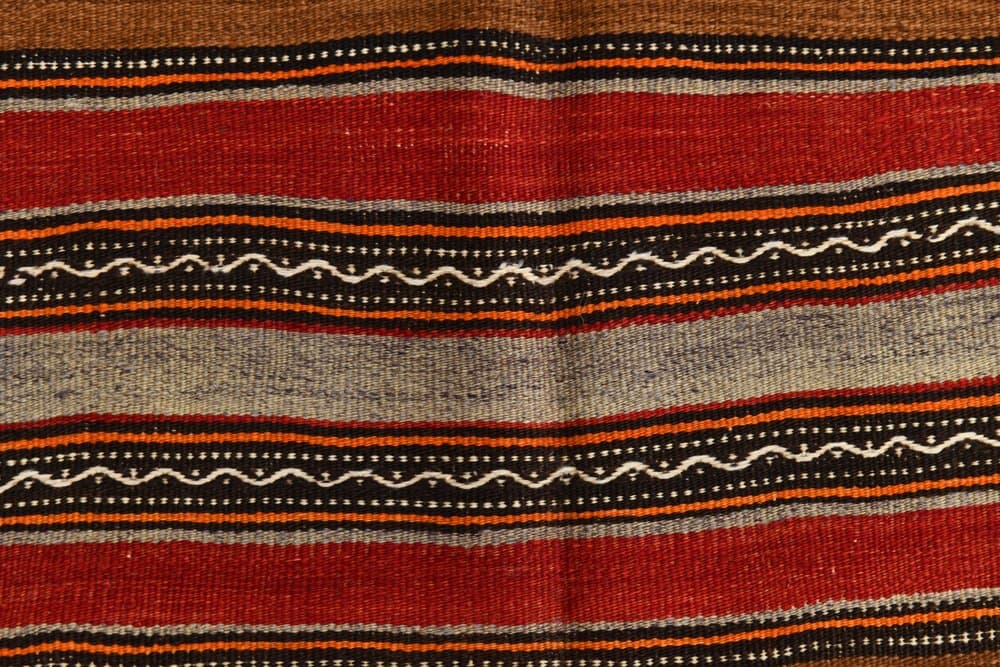 Kilim 213x139 cm, brązowy, czerwony, wełna, lata 70. - 211080