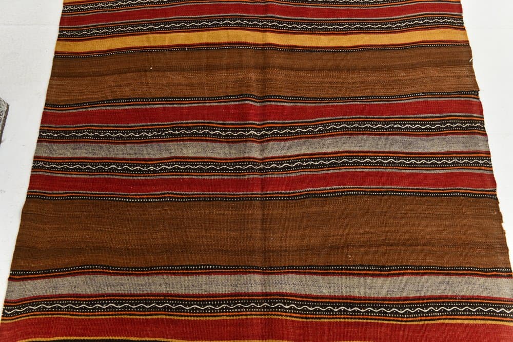 Kilim 213x139 cm, brązowy, czerwony, wełna, lata 70. - 211075
