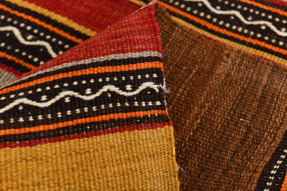 Kilim 213x139 cm, brązowy, czerwony, wełna, lata 70. - 211071